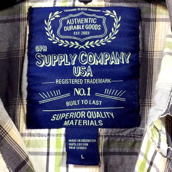 🌵GPH SUPPLY CO White Grey Plaid Western Pearl Snap Roll Tab Long Sleeve - Picture 2 of 7